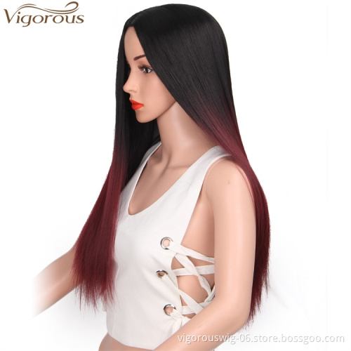 Vigorous Ombre Synthetic Wig Long Straight Red Wig Natural Looking Heat Resistant Wig for African American Women